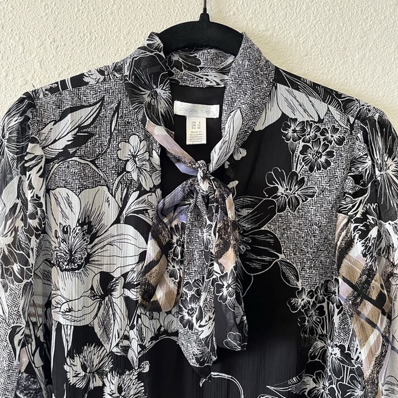 London Times Women's Dress Sz 8 Tartan Floral Long Sleeve Smock Tiered Tie Neck - Picture 3 of 16